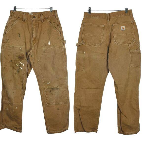 Carhartt Thrashed Destroyed B01 BRN Double Knee Carpenter Jeans Tan Size 31x30 - Picture 1 of 11